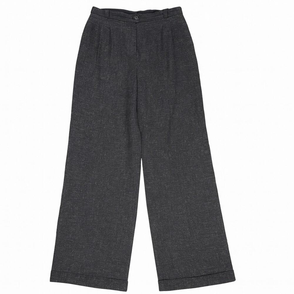 CHANEL Paris Wide Leg Trousers Pants Gray Wool Cashmere Silk Lined 46 FR 12 US